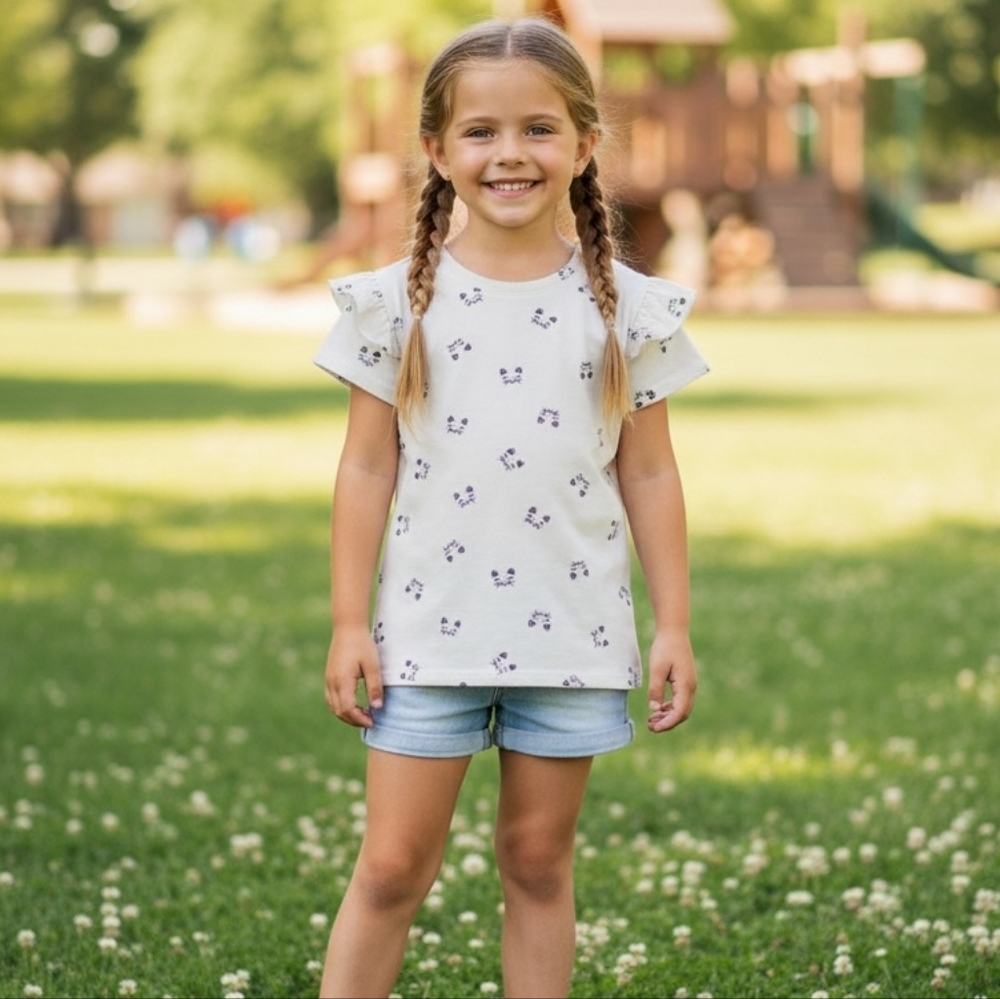 Garanimals Cat Print Flutter Sleeve T-Shirt - Picture 1 of 4